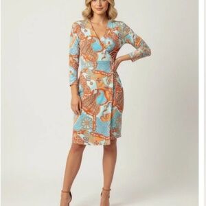 J. McLaughlin Orange and Blue Chinoiserie Panama Wrap Dress